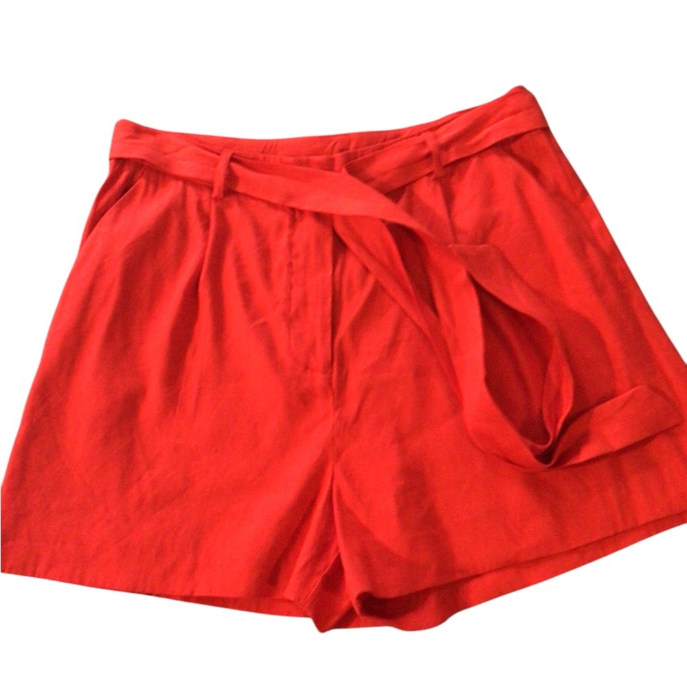 NWT Antonio Melani Linen Blend Red Shorts Size 12 High Rise Front Pockets Belted